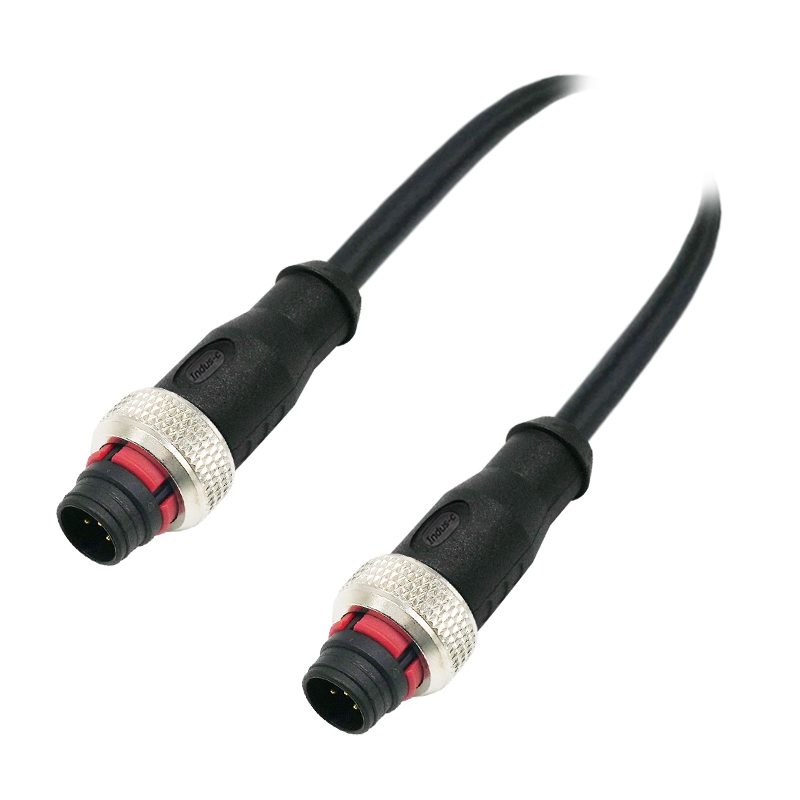 Push-pull m12 12pins A code male to male straight molded cable,unshielded,PVC,-40°C~+105°C,22AWG 0.34mm²,brass with nickel plated screw